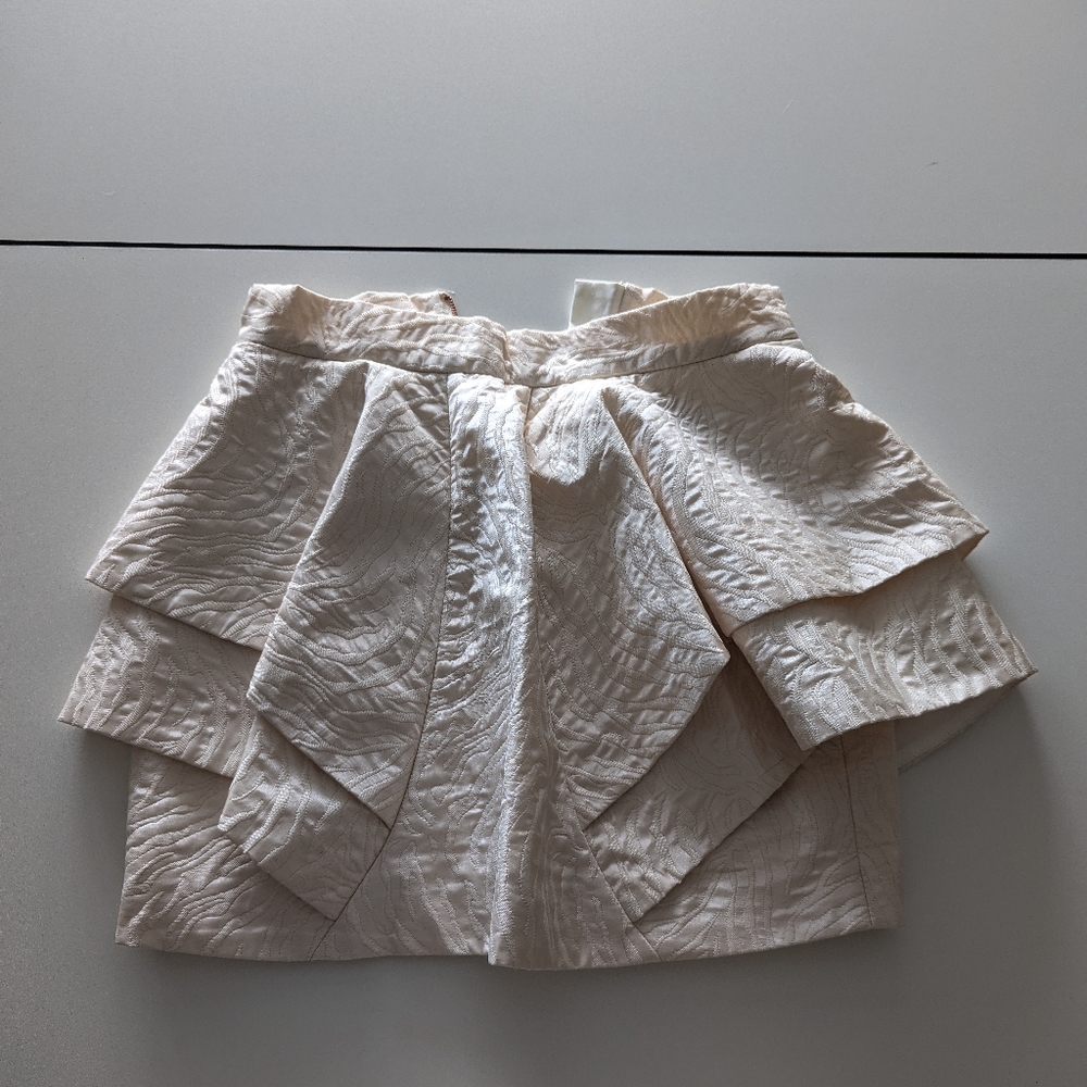 Cream Ruffled Mini Skirt with Quilted Zebra Patterning